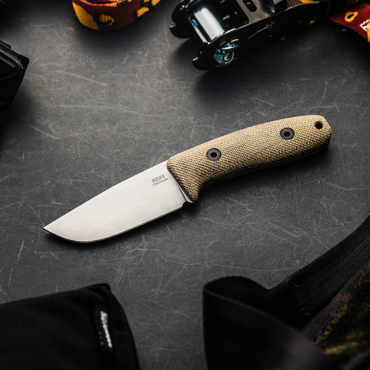 Circadian Clip Point EDC Fixed Blade Knife (CPM MagnaCut, Stonewash, Green Canvas Micarta)