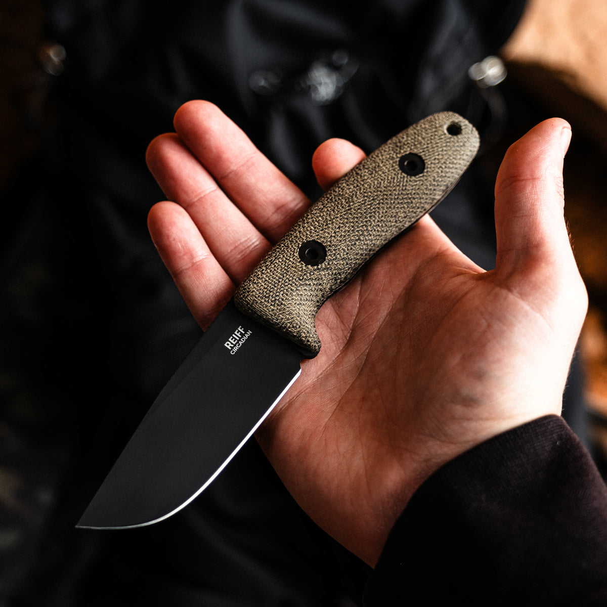 Circadian Clip Point EDC Fixed Blade Knife (CPM MagnaCut, Black Cerakote, Green Canvas Micarta)