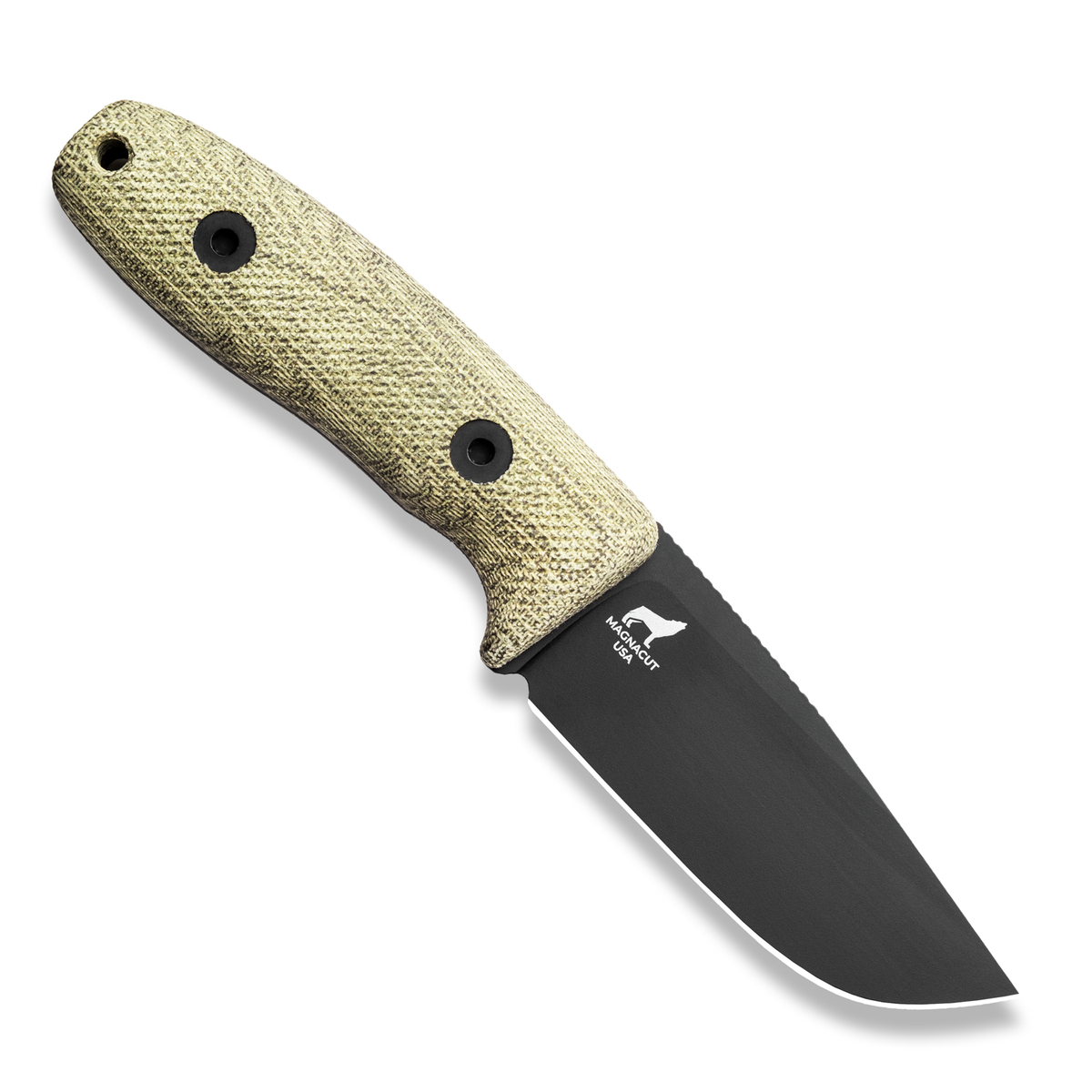 Circadian Clip Point EDC Fixed Blade Knife (CPM MagnaCut, Black Cerakote, Green Canvas Micarta)