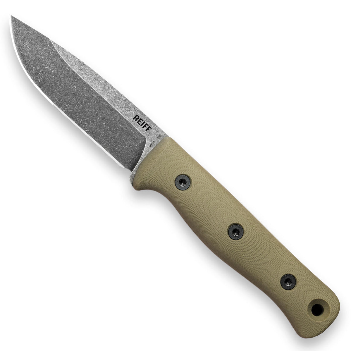 BLEM F4 Bushcraft Survival Knife (Acid Stonewash CPM 3V, OD Green G10)