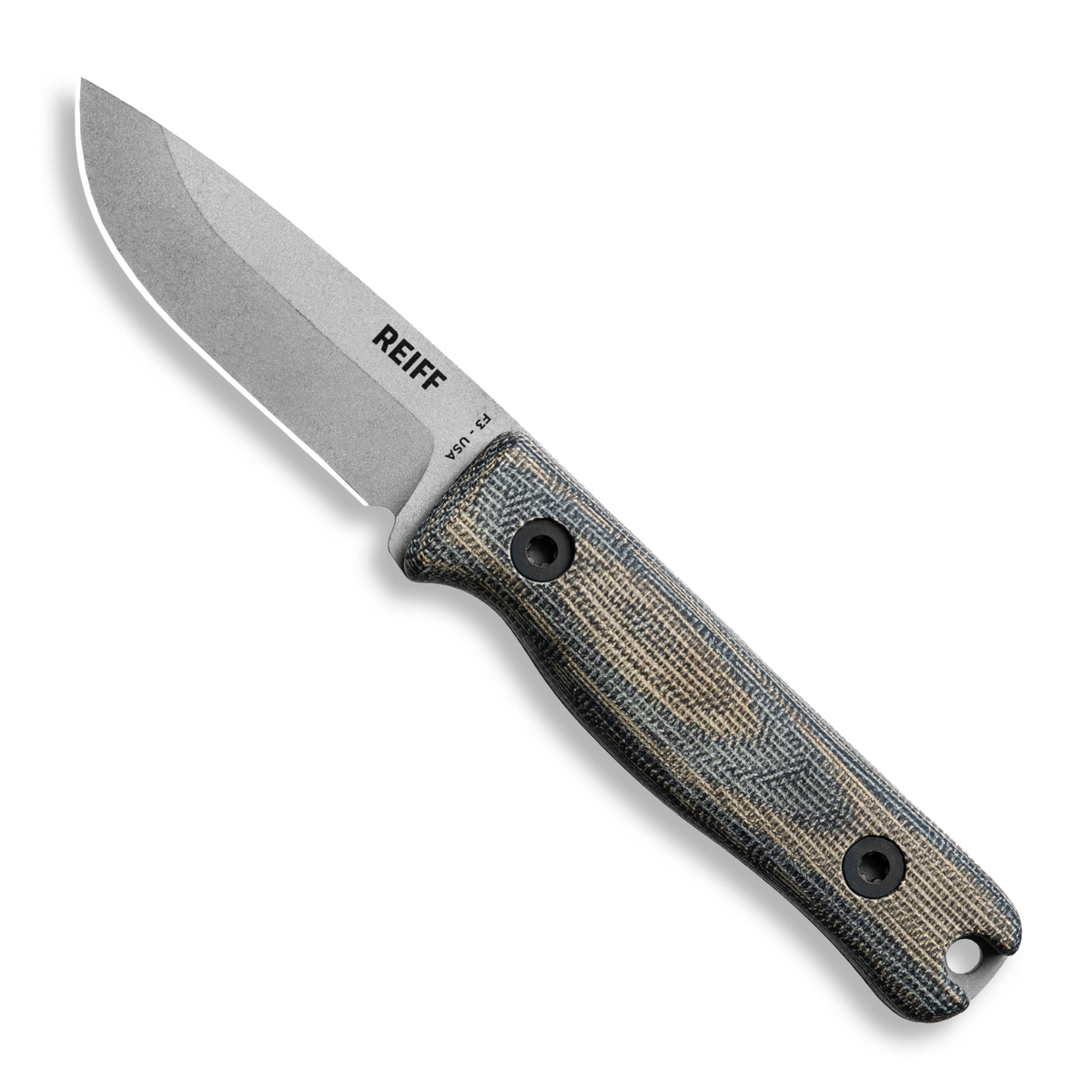 F3 EDC Fixed Blade Knife (CPM 3V, Matte Stonewash, Green and Black Layered Canvas Micarta)