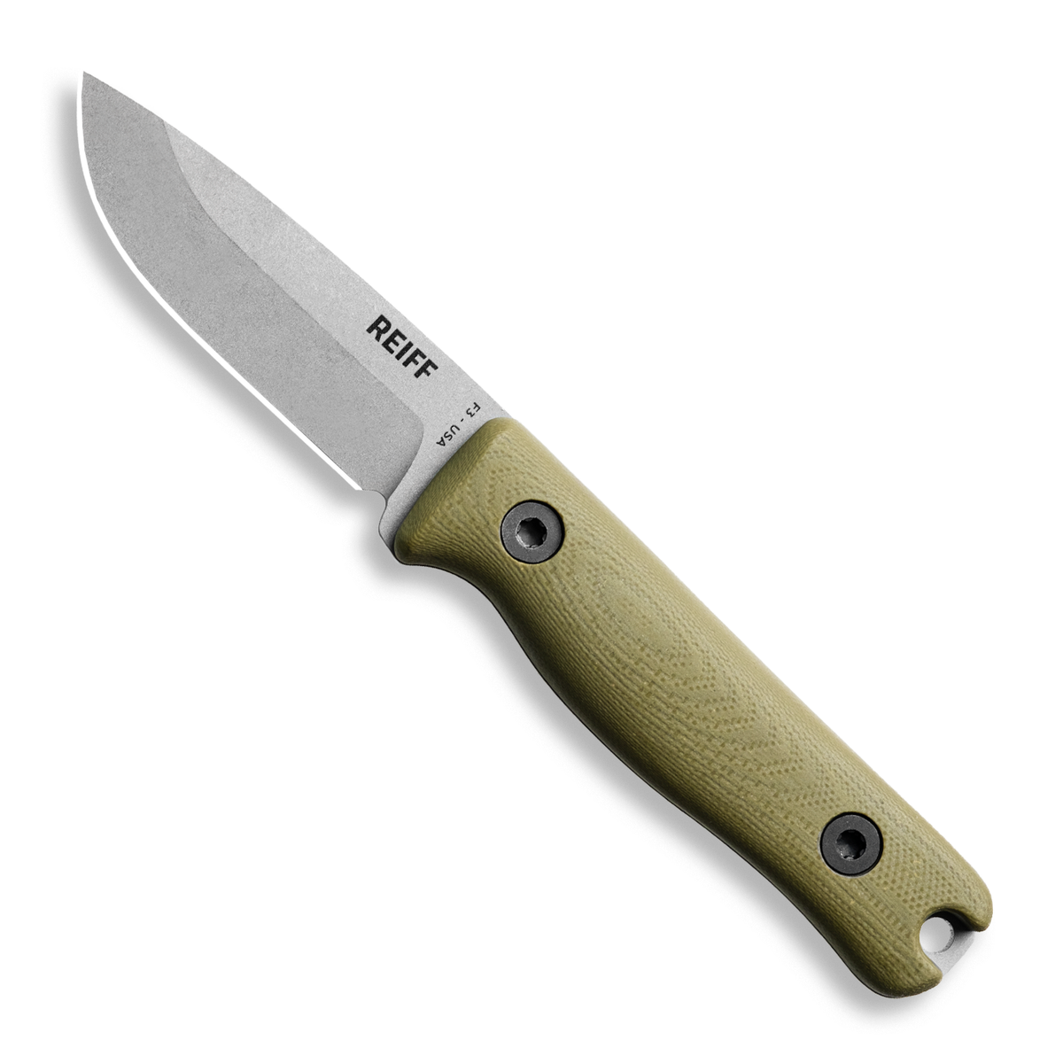 F3 EDC Fixed Blade Knife (CPM 3V, Matte Stonewash, OD Green G10)